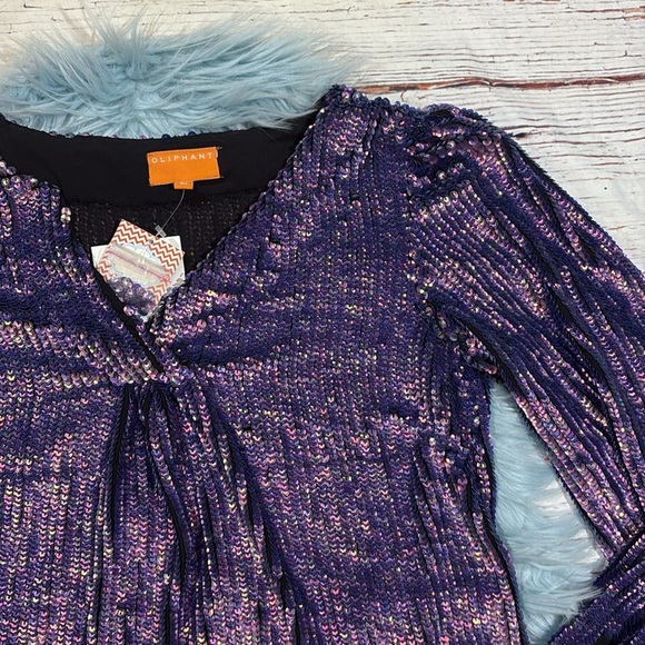 NWT Oliphant Purple Sequin V-neck Shimmer Blouse - Picture 5 of 9
